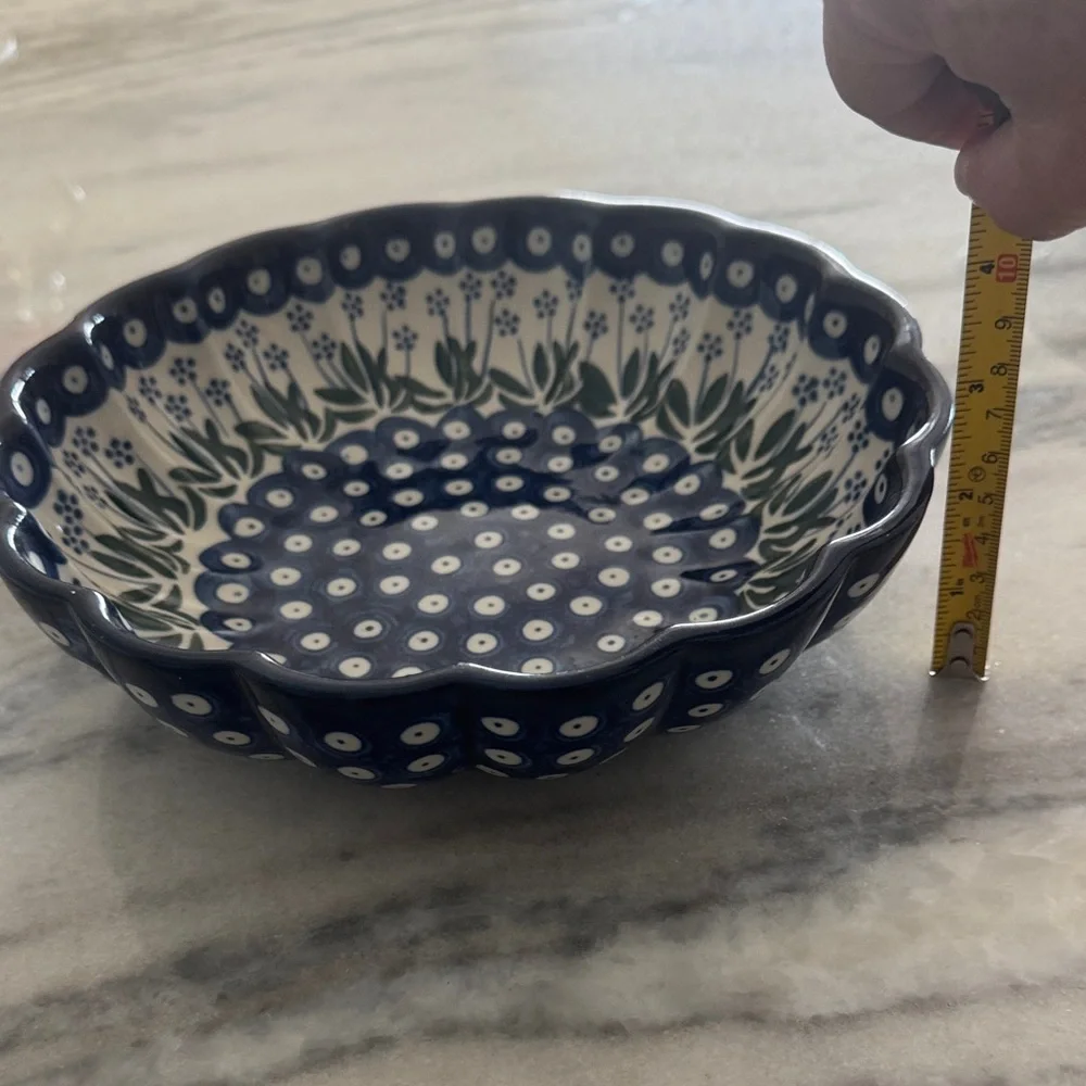 Scalloped Ceramic Serving Bowl in Blue and Green
